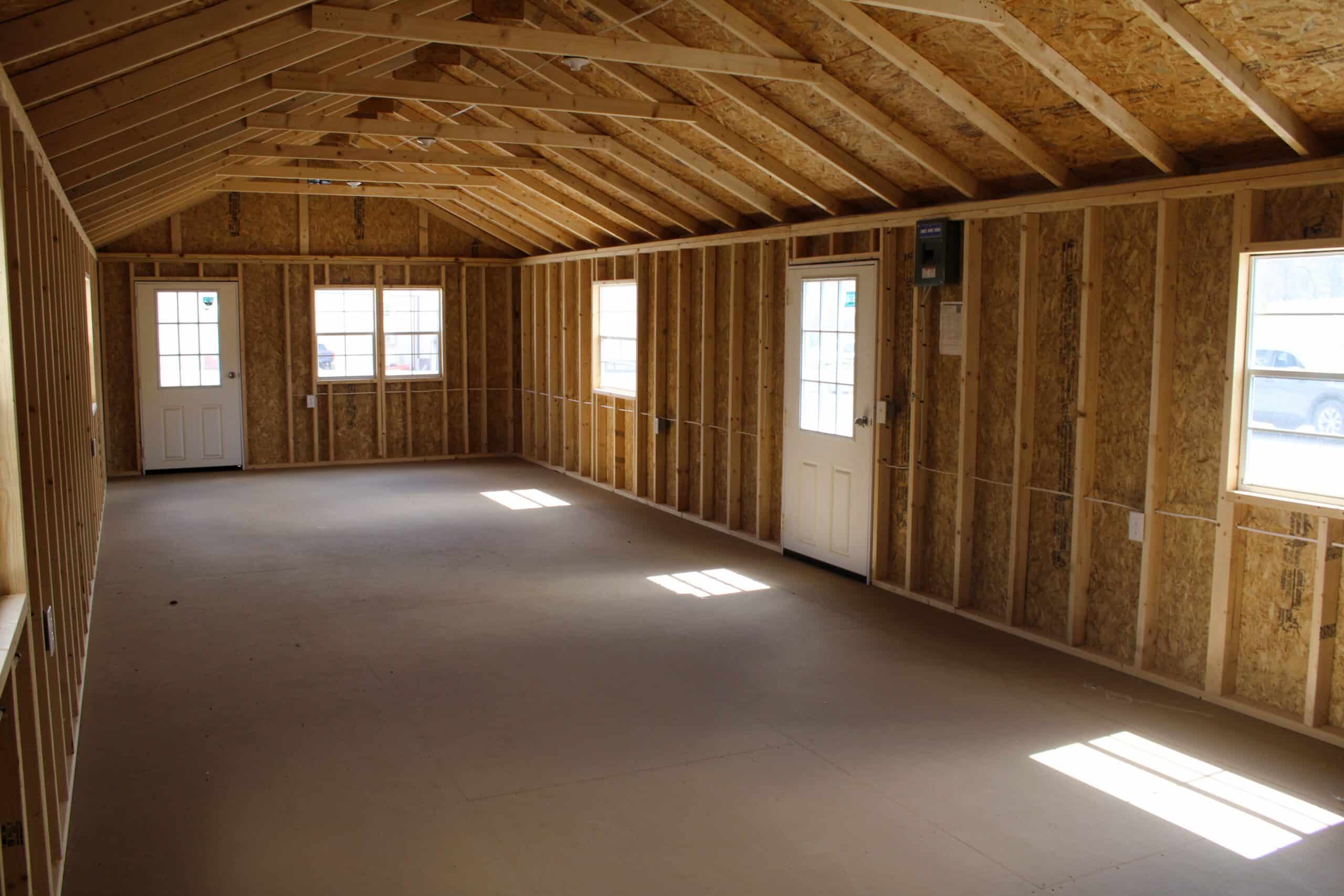 Interior of Timberline Barns Cottage, featuring tongue and groove flooring