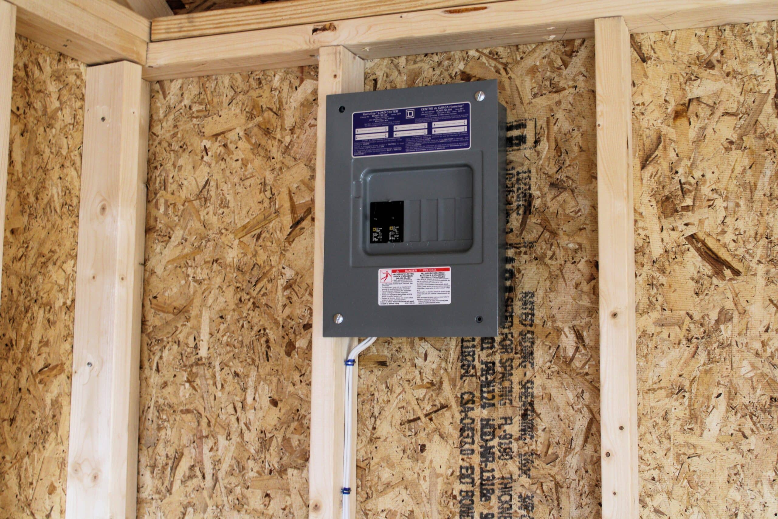 Picture of electrical box inside a Timberline Barns shed