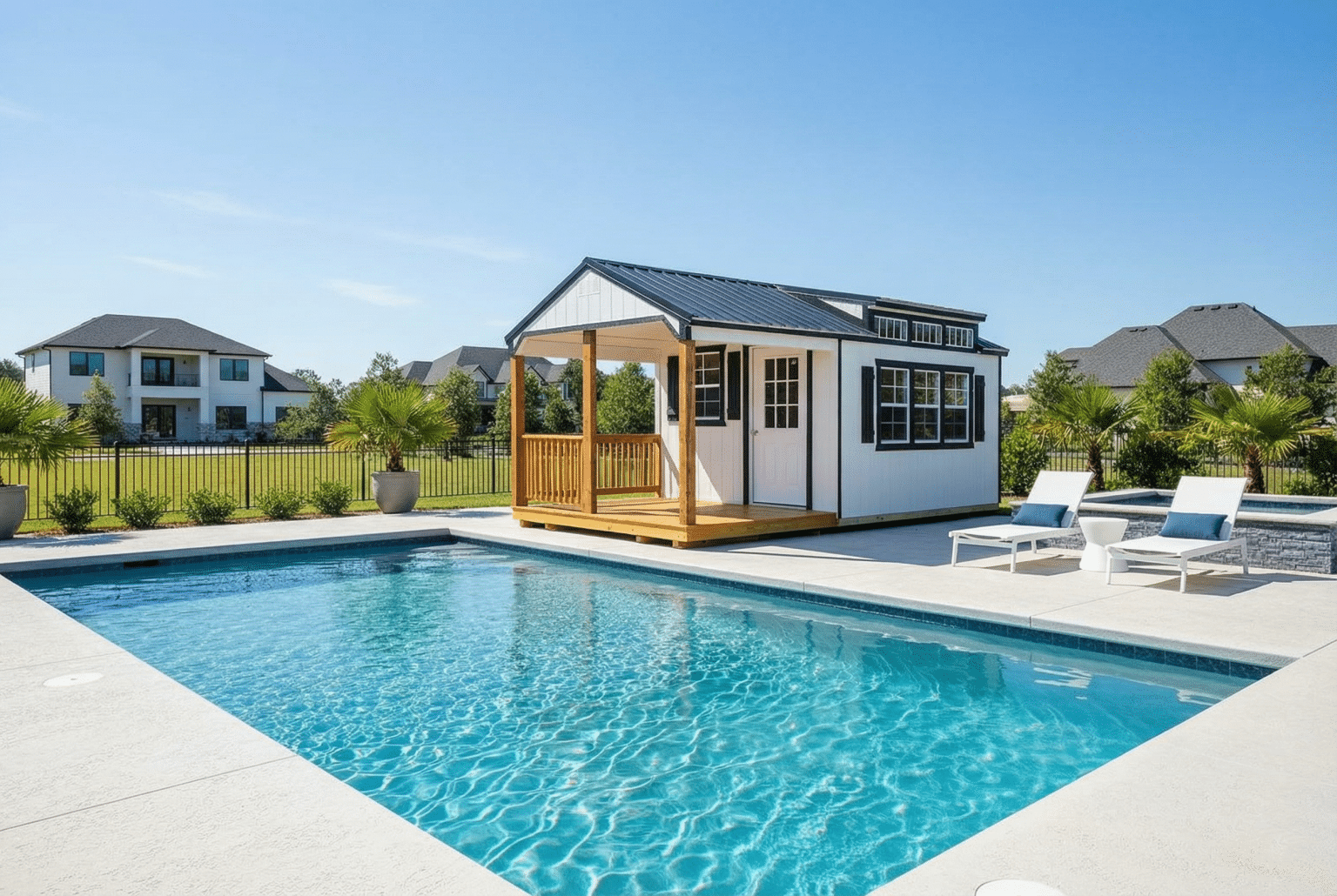 white pool house by pool 1